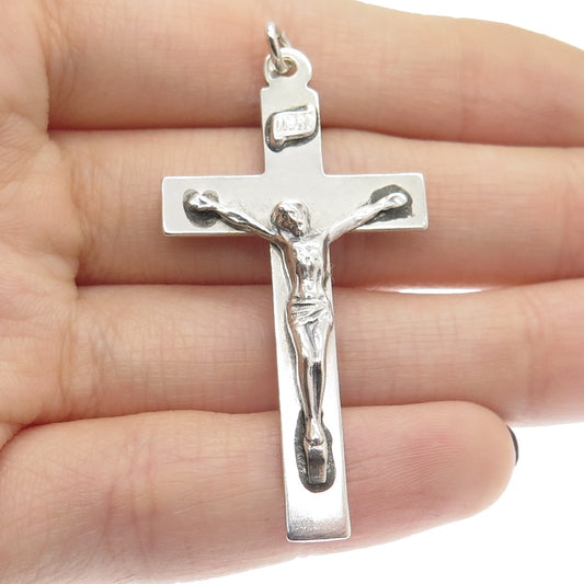 925 Sterling Silver Antique Art Deco Crucifix Cross Religious Pendant