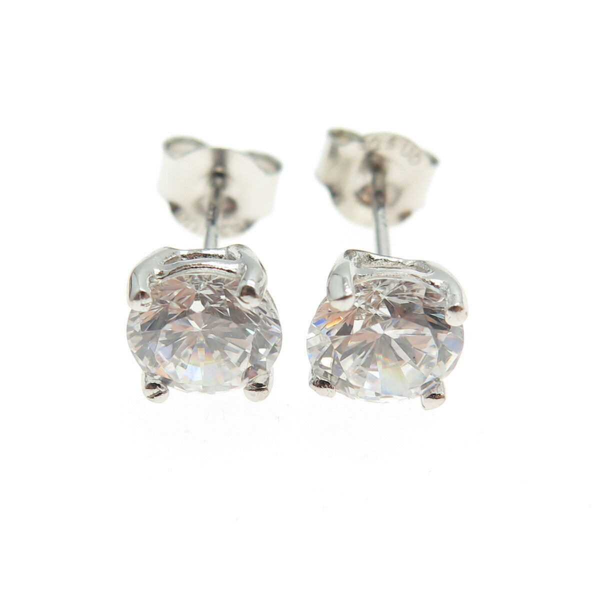 925 Sterling Silver Round-Cut Shaped C Z Stud Earrings