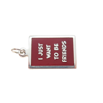 925 Sterling Silver Enamel I Just Want To Be Friends Minimalist Charm Pendant