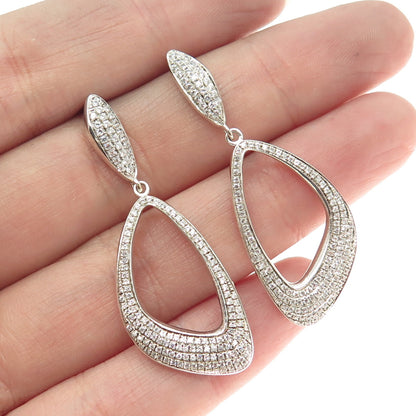 925 Sterling Silver Round-Cut C Z Modernist Dangling Earrings