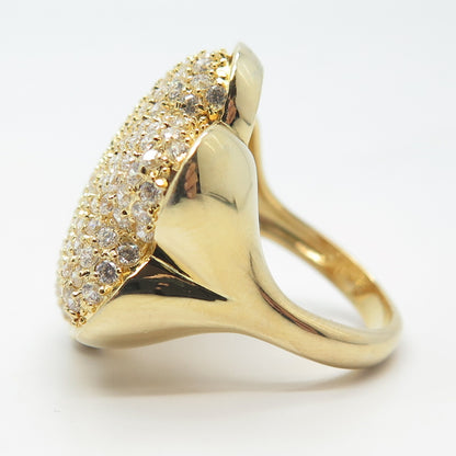 925 Sterling Silver Gold Plated Pave C Z Wide Ring Size 7.25