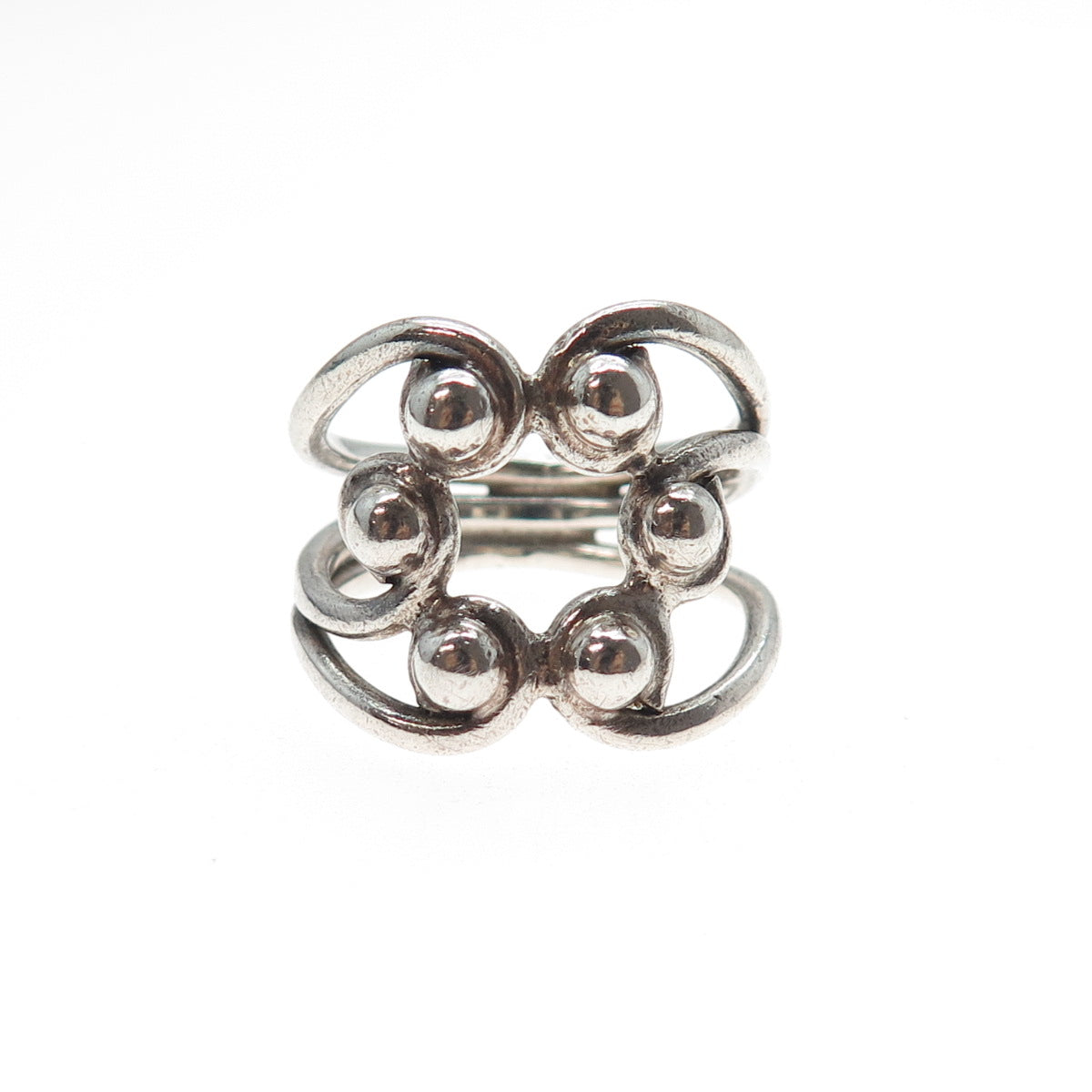925 Sterling Silver Vintage Modernist Beaded Oxidized Ring Size 9