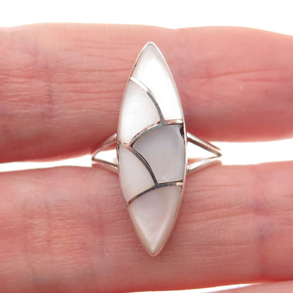 Old Pawn Sterling Silver Vintage Southwestern MOP Mosaic Tribal Ring Size 6.25