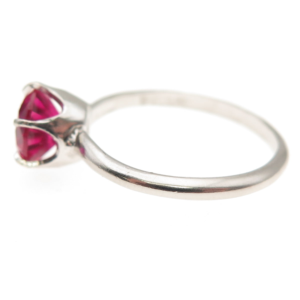 Uncas 925 Sterling Silver Vintage Round-Cut Lab-Created Ruby Ring Size 8