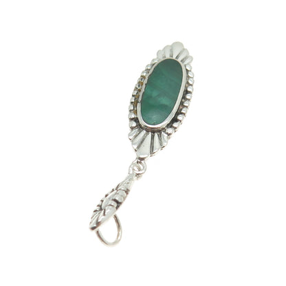 925 Sterling Silver Vintage Southwestern Real Malachite Concho Dangle Pendant