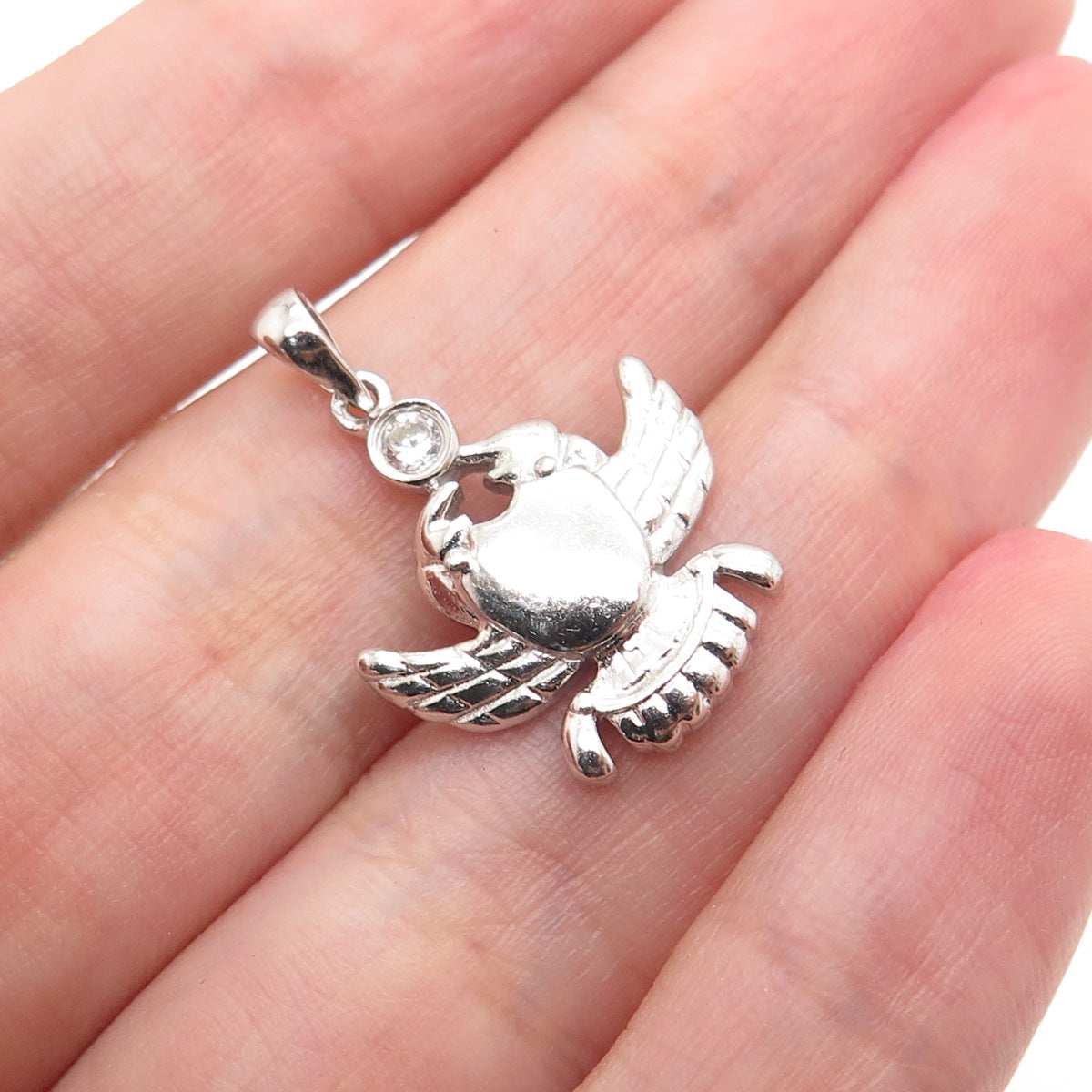 925 Sterling Silver Vintage C Z Cancer Zodiac Sign Minimalist Charm Pendant