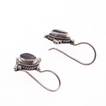 925 Sterling Silver Vintage Real Amethyst Beaded Oxidized Earrings