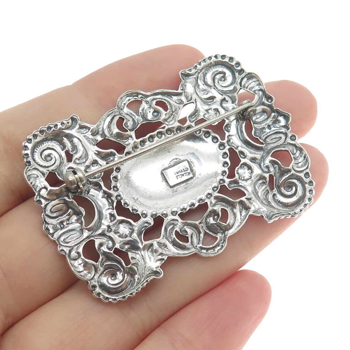 MICHELE 925 Sterling Silver Antique Art Deco Repousse Orante Pin Brooch