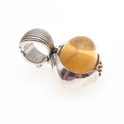 LAGOS Caviar 925 Sterling Silver 18K Gold Vintage Real Citrine Modernist Pendant