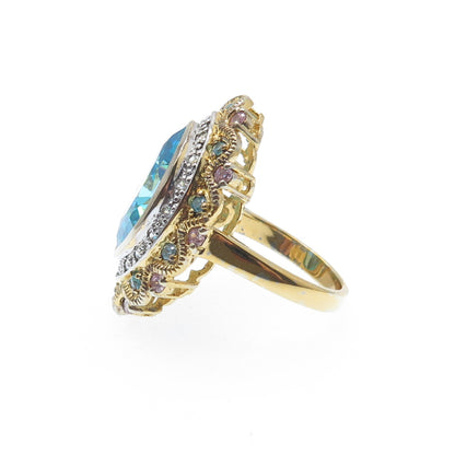 925 Sterling Silver Gold Plated ADI Multi-Color C Z Cluster Ring Size 6.75