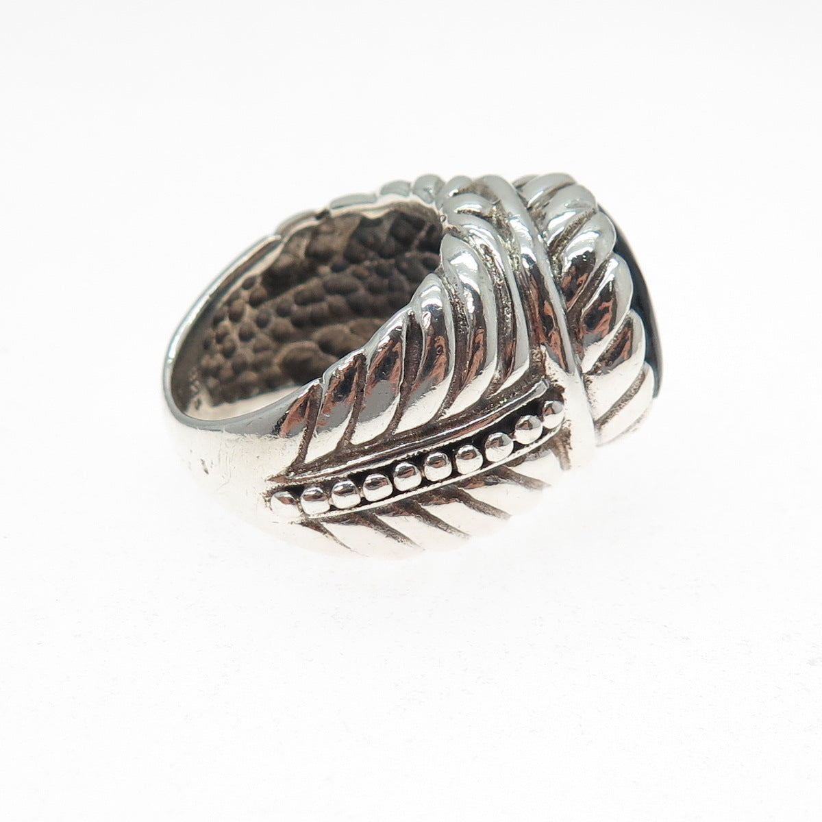 925 Sterling Silver Vintage Real Black Onyx Beaded Ring Size 6.75