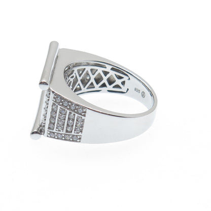 925 Sterling Silver Round-Cut Shaped C Z Sparkle Signet Ring Size 9.5