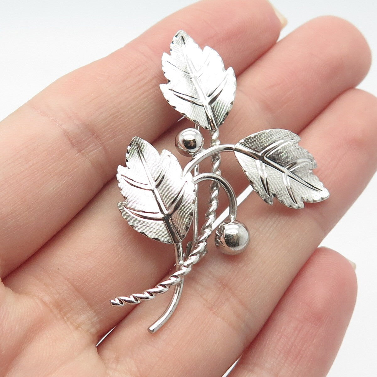 925 Sterling Silver Vintage Van Dell Leaf Branch Pin Brooch