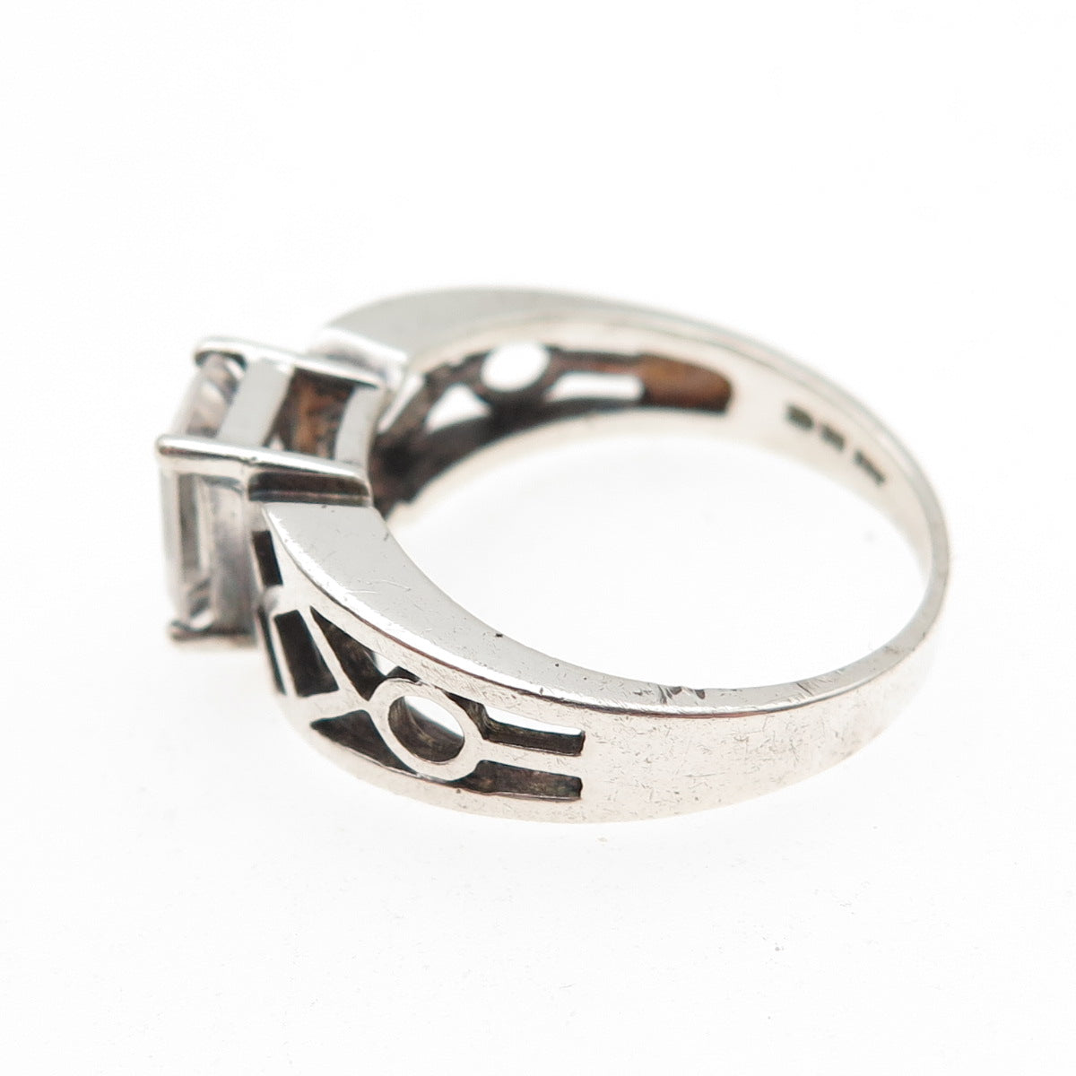 925 Sterling Silver Vintage Emerald-Cut C Z Ring Size 8