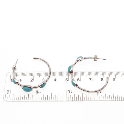 925 Sterling Silver Real Turquoise Station Hoop Earrings