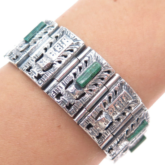 925 Sterling Silver Vintage Real Azurite Mayan God Panel Tribal Bracelet 7.5"