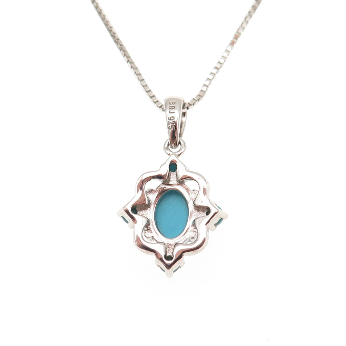 925 Sterling Silver Real Tyrone Turquoise Floral Box Chain Necklace 18-20"