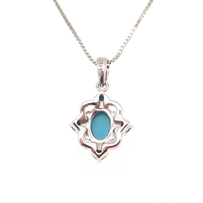 925 Sterling Silver Real Tyrone Turquoise Floral Box Chain Necklace 18-20"