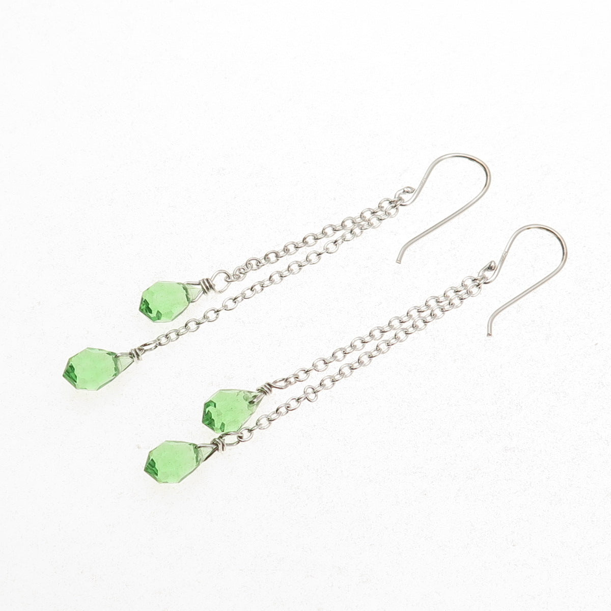 925 Sterling Silver Tsavorite Crystal Chain Drop Dangle Earrings