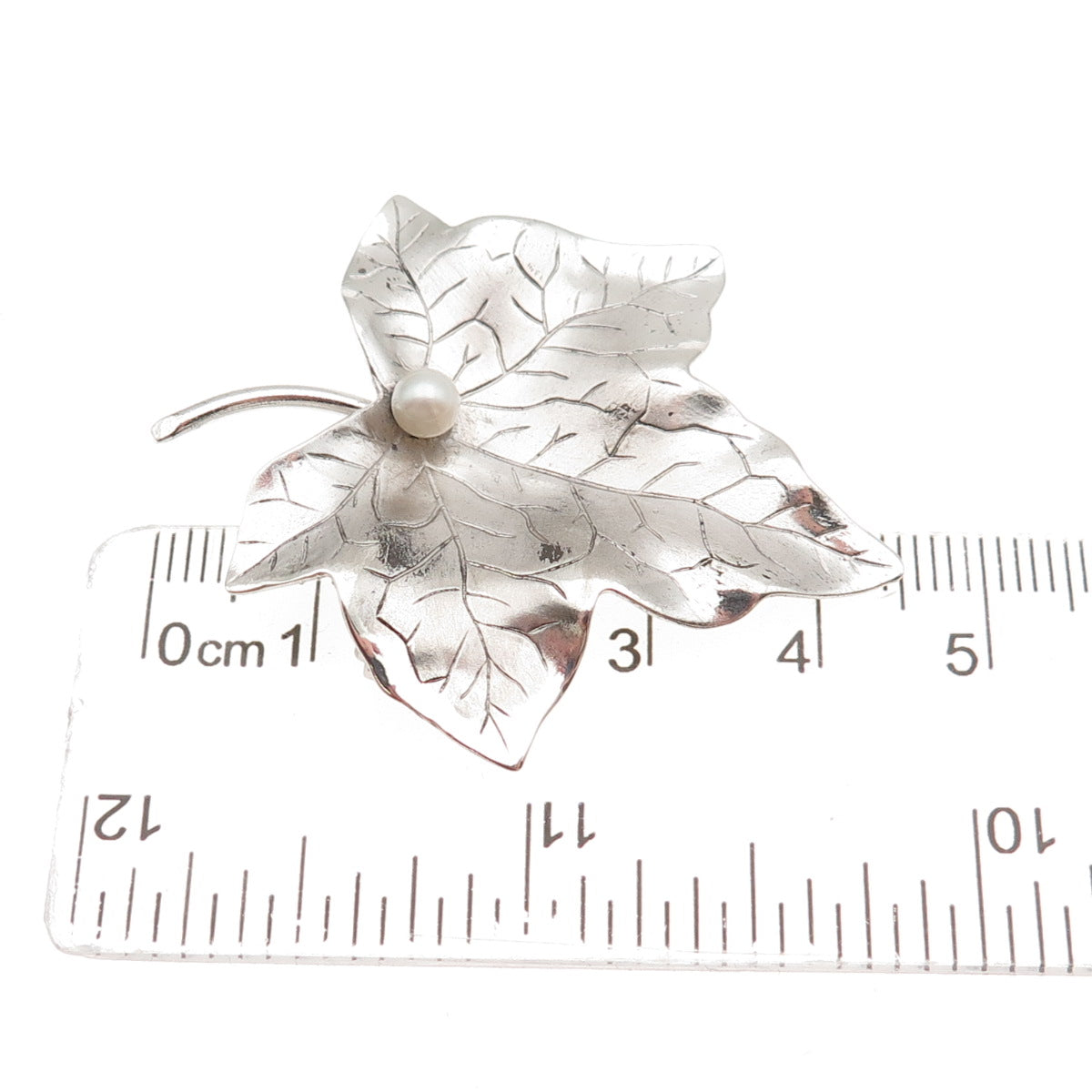 Harry S Bick 925 Sterling Silver Vintage Real Pearl Maple Leaf Pin Brooch
