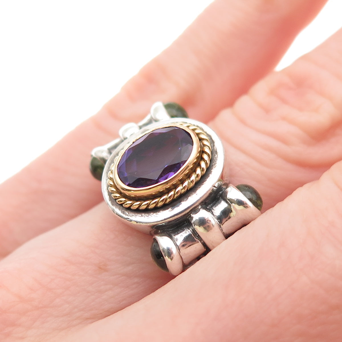 SAMUEL BENHAM 925 Sterling Silver 18K Gold Vintage Real Amethyst Ring Size 6