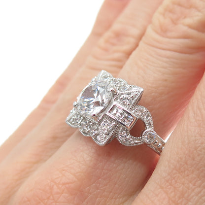 925 Sterling Silver Round & Princess-Cut C Z Sparkle Square Ring Size 9