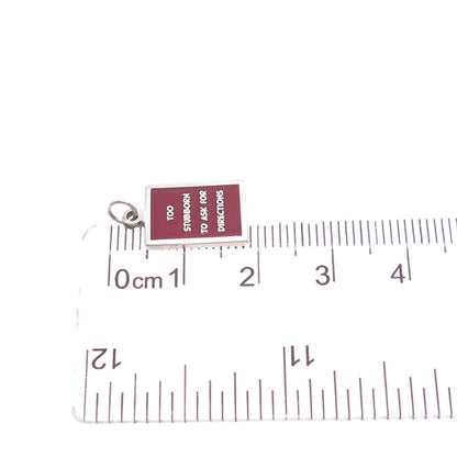 925 Sterling Silver Enamel Too Stubborn To Ask For Directions Minimalist Pendant