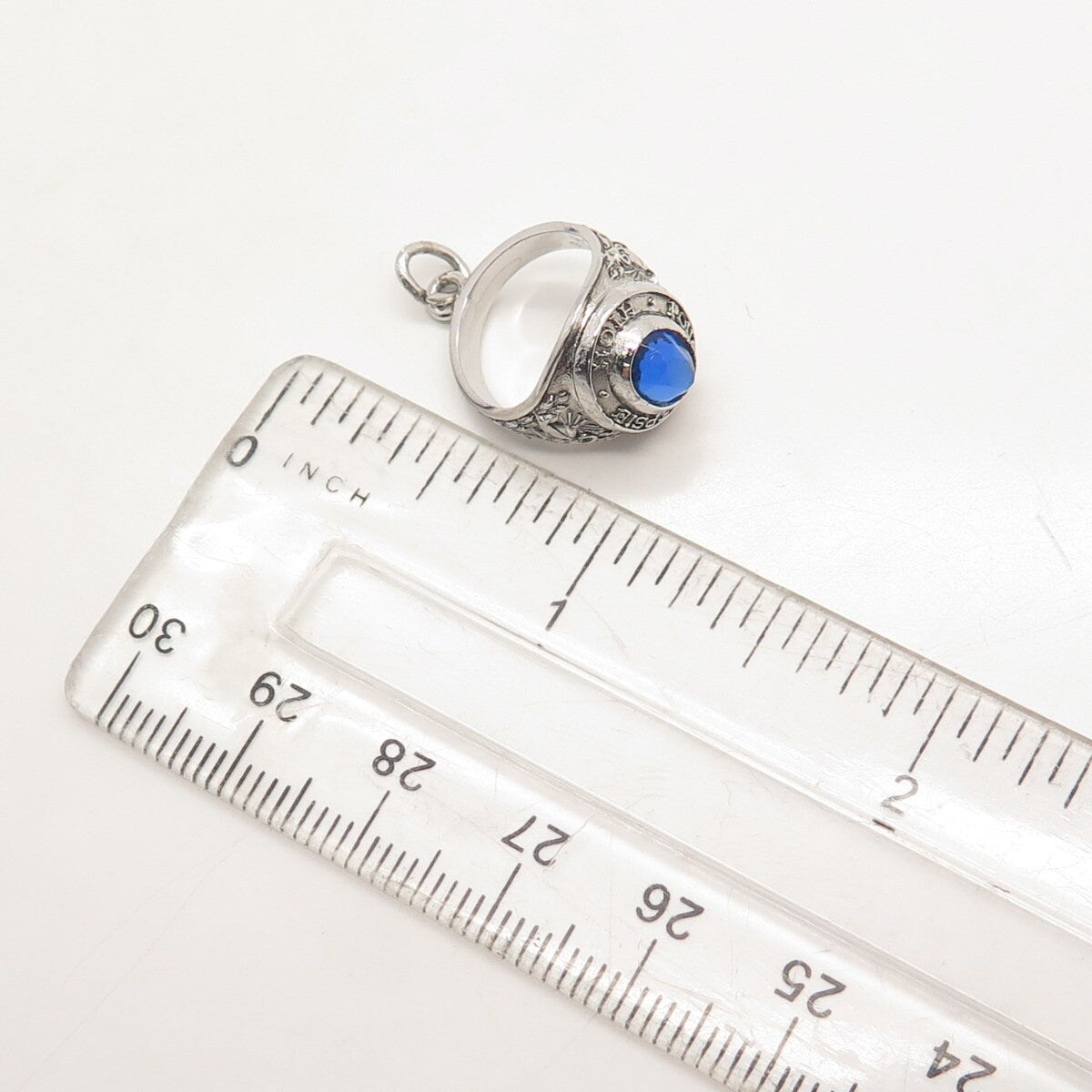 925 Sterling Silver Vintage Wells Glass "Poughkeepsie" High School Ring Pendant