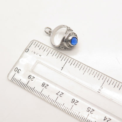 925 Sterling Silver Vintage Wells Glass "Poughkeepsie" High School Ring Pendant