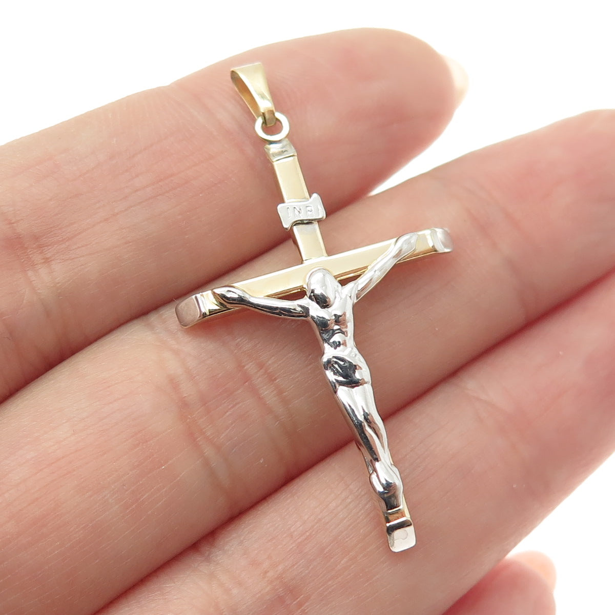 14K Yellow & White Gold Crucifix Cross Religious Charm Pendant