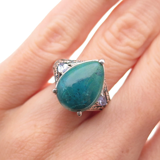 Chuck Clemency Sterling Silver Real Diamond Turquoise & Tanzanite Ring Size 5.75