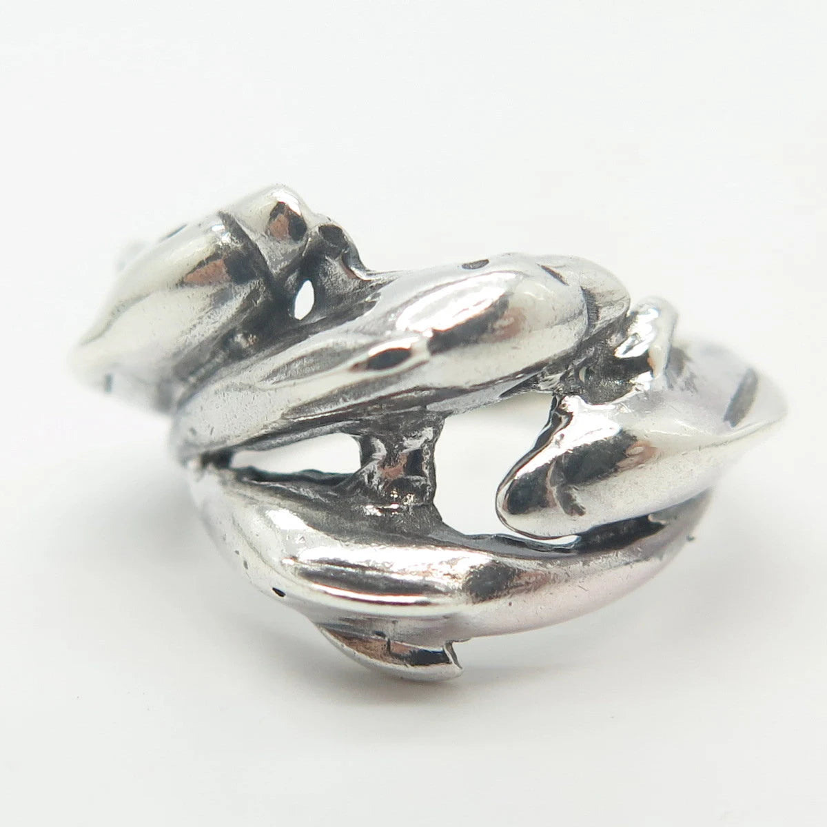 925 Sterling Silver Vintage Friendly Dolphin Ring Size 4.25