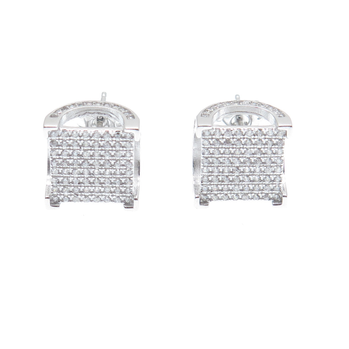 925 Sterling Silver Round-Cut C Z Sparkle Square Stud Earrings