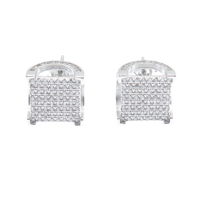 925 Sterling Silver Round-Cut C Z Sparkle Square Stud Earrings