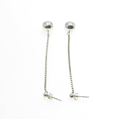 925 Sterling Silver Box Link Drop Ball Dangling Earrings