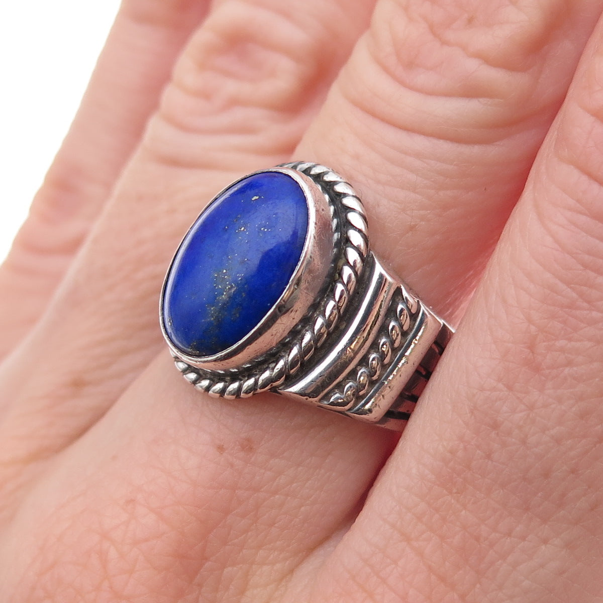 Old Pawn 925 Sterling Silver Vintage Southwestern Lapis Tribal Ring Size 7
