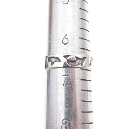 925 Sterling Silver Vintage Dolphin Oxidized Band Ring Size 6.75