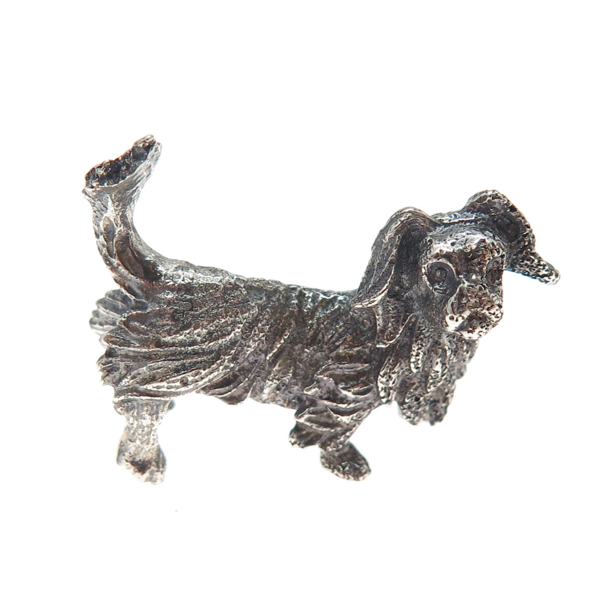 925 Sterling Silver Vintage Cocker Spaniel Dog Oxidized 3D Miniature