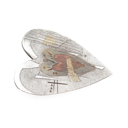 Mary Rogers 999 Fine Silver 22K Gold & Copper Vintage Amulet Heart Pin Brooch
