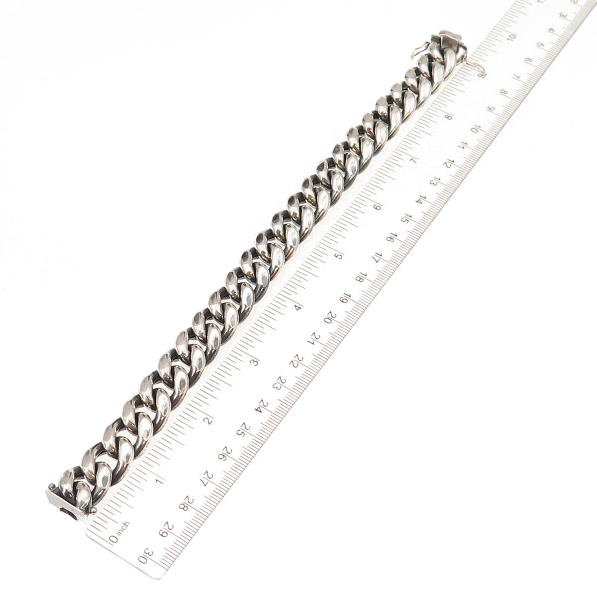 925 Sterling Silver Vintage Heavy 60.9g Cuban Link Hollow Oxidized Bracelet 8.5"