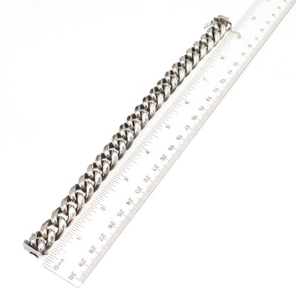 925 Sterling Silver Vintage Heavy 60.9g Cuban Link Hollow Oxidized Bracelet 8.5"