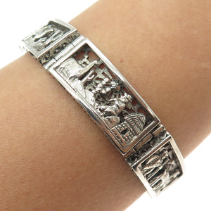 ARTE ORFEBRE 925 Sterling Silver Vintage Peru Storyteller Bracelet 7.25" #7795