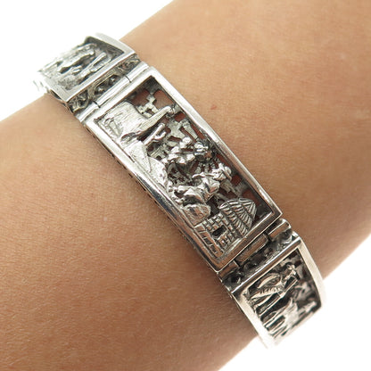 ARTE ORFEBRE 925 Sterling Silver Vintage Peru Storyteller Bracelet 7.25" #7795
