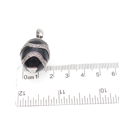 925 Sterling Silver Black Enamel Round-Cut C Z Easter Egg Charm Pendant