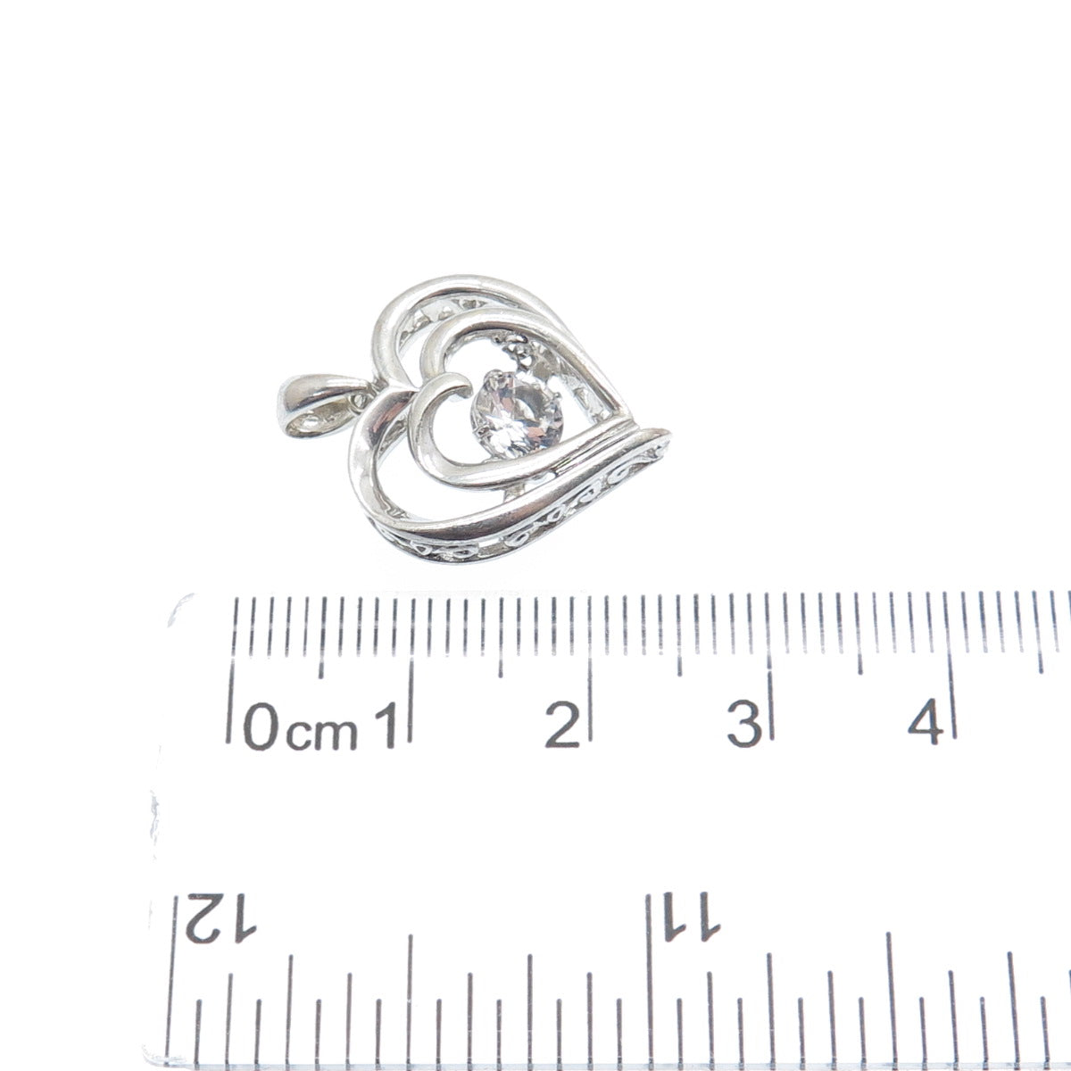 925 Sterling Silver Round-Cut C Z Double Heart Minimalist Charm Pendant