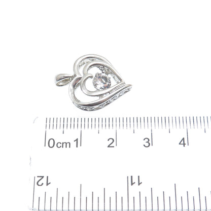 925 Sterling Silver Round-Cut C Z Double Heart Minimalist Charm Pendant