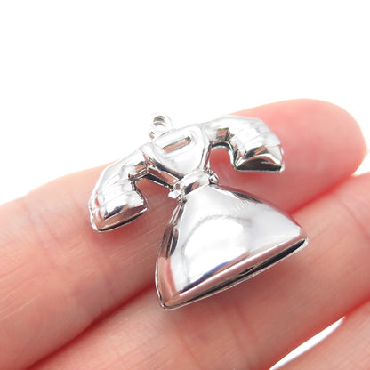 925 Sterling Silver Vintage Rotary Dial Retro Phone 3D Hollow Charm Pendant