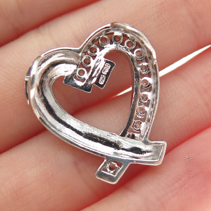 925 Sterling Silver Round-Cut C Z Heart Slide Charm Pendant
