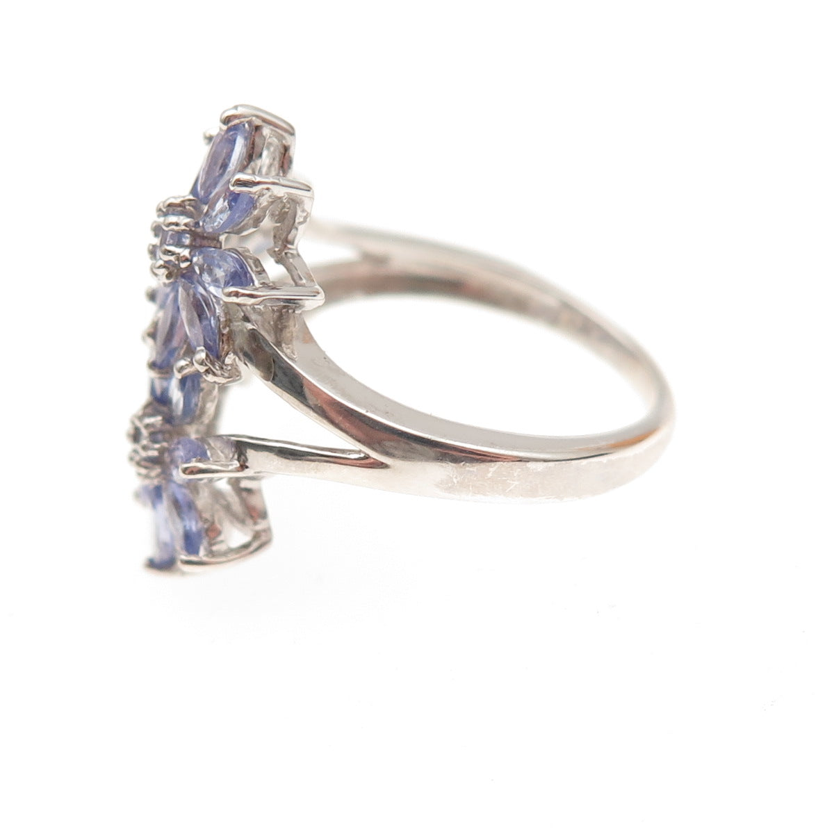 Chuck Clemency 925 Sterling Silver Real Tanzanite Floral Ring Size 8.25