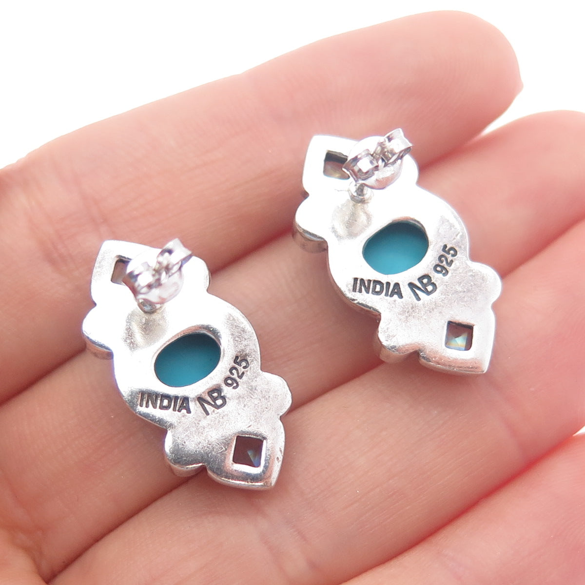 NICKY BUTLER Sterling Silver Vintage Real Turquoise Moonstone Peridot Earrings